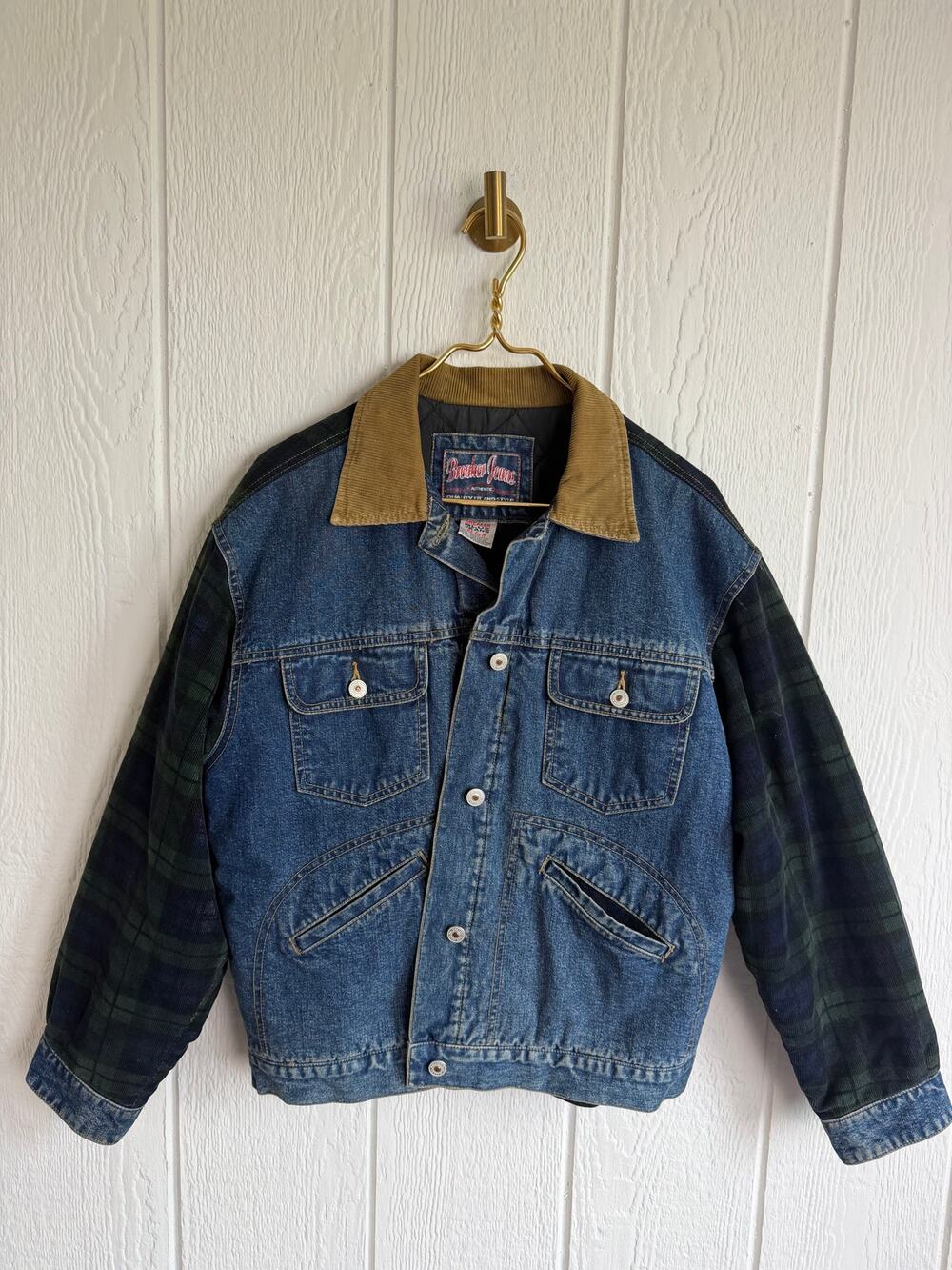 90s Breaker Jeans Denim Jacket Mens M Plaid Corduroy Barn Chore Quilted